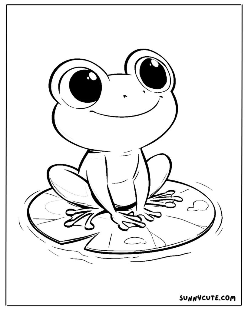 Frog sitting on a lily pad coloring page