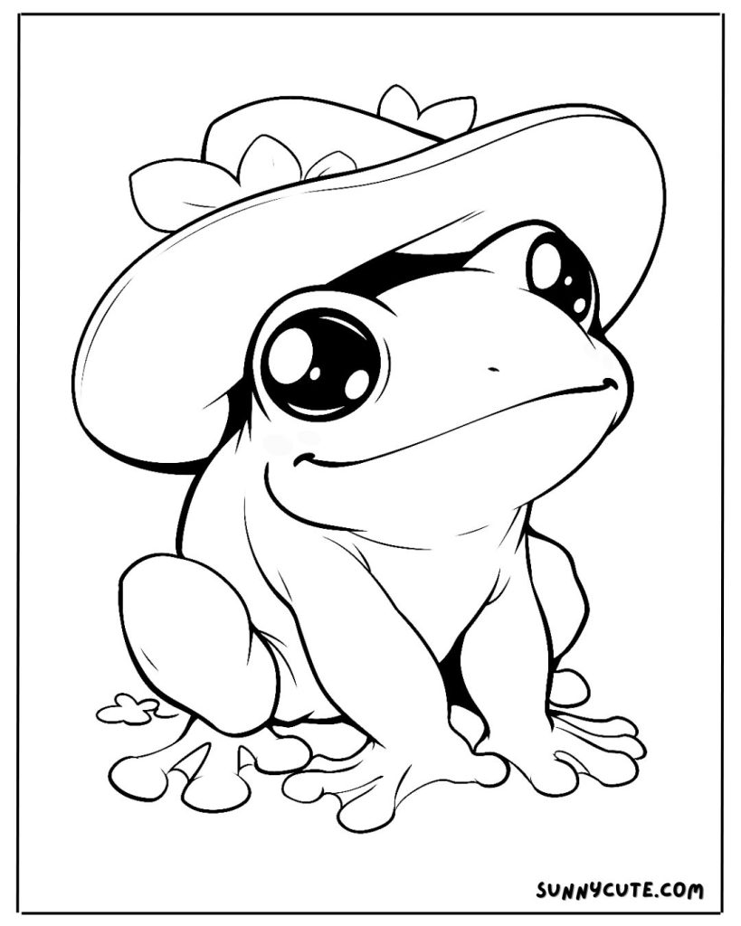 Frog with hat coloring page