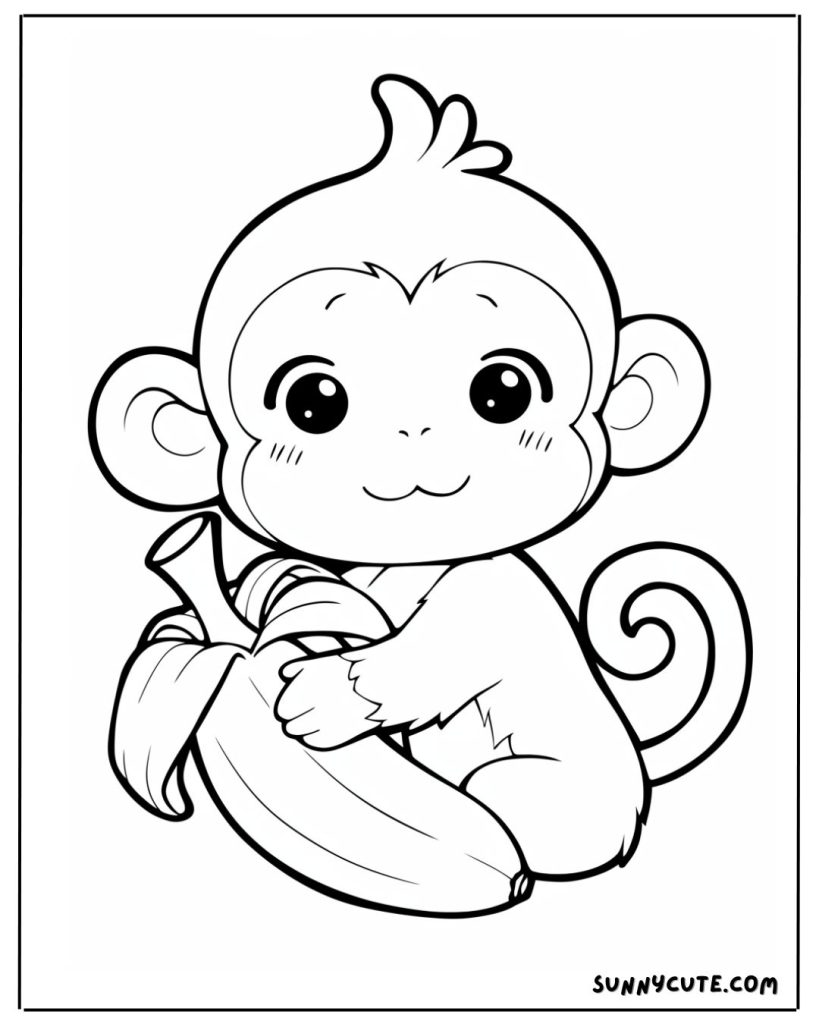 Monkey and banana coloring page
