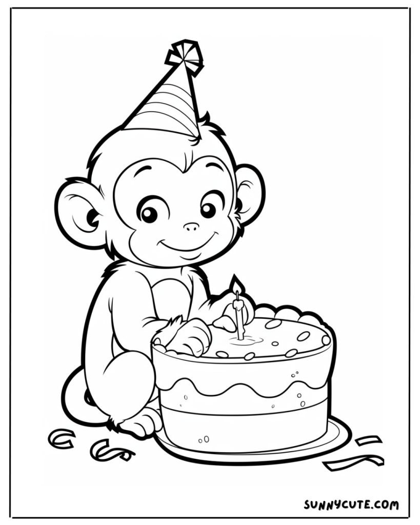 Monkey birthday coloring page
