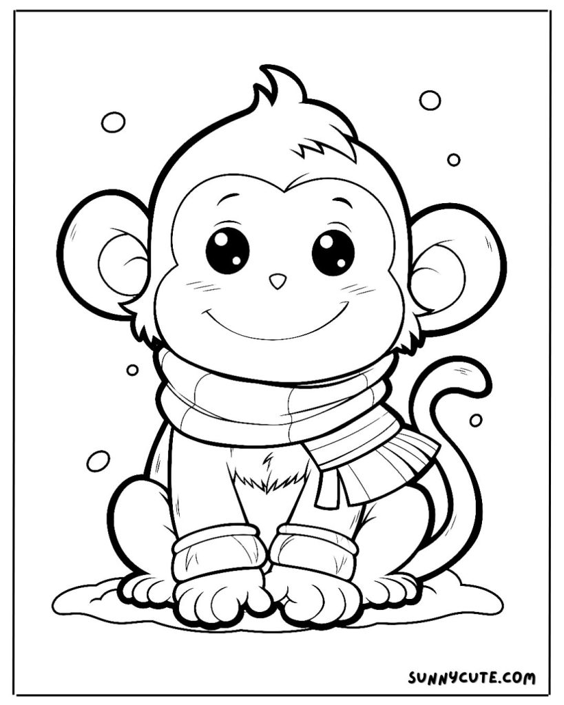 Monkey in snow coloring page