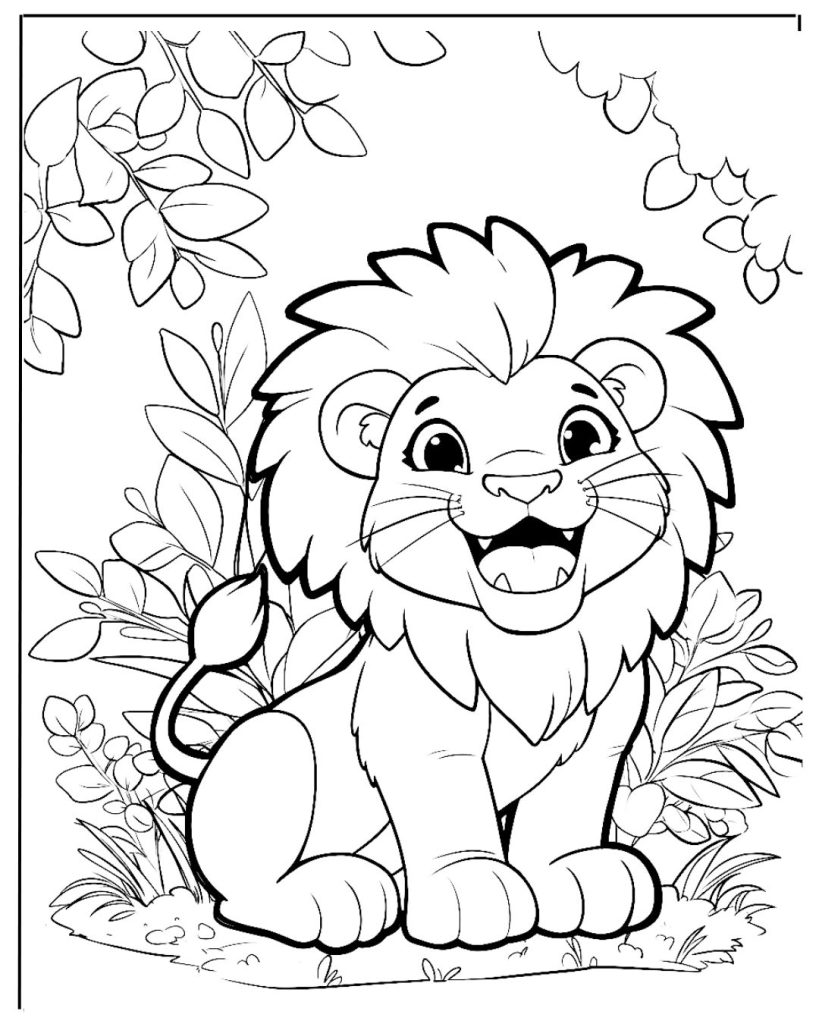 Lion in forest coloring page