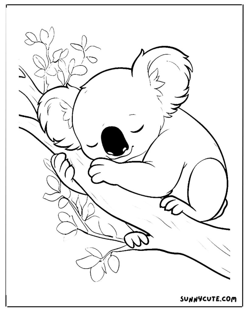 Sleeping koala coloring page