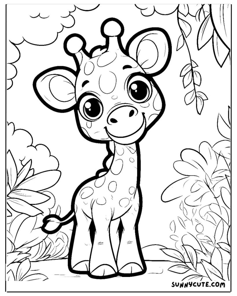 Giraffe in the Jungle Coloring Page