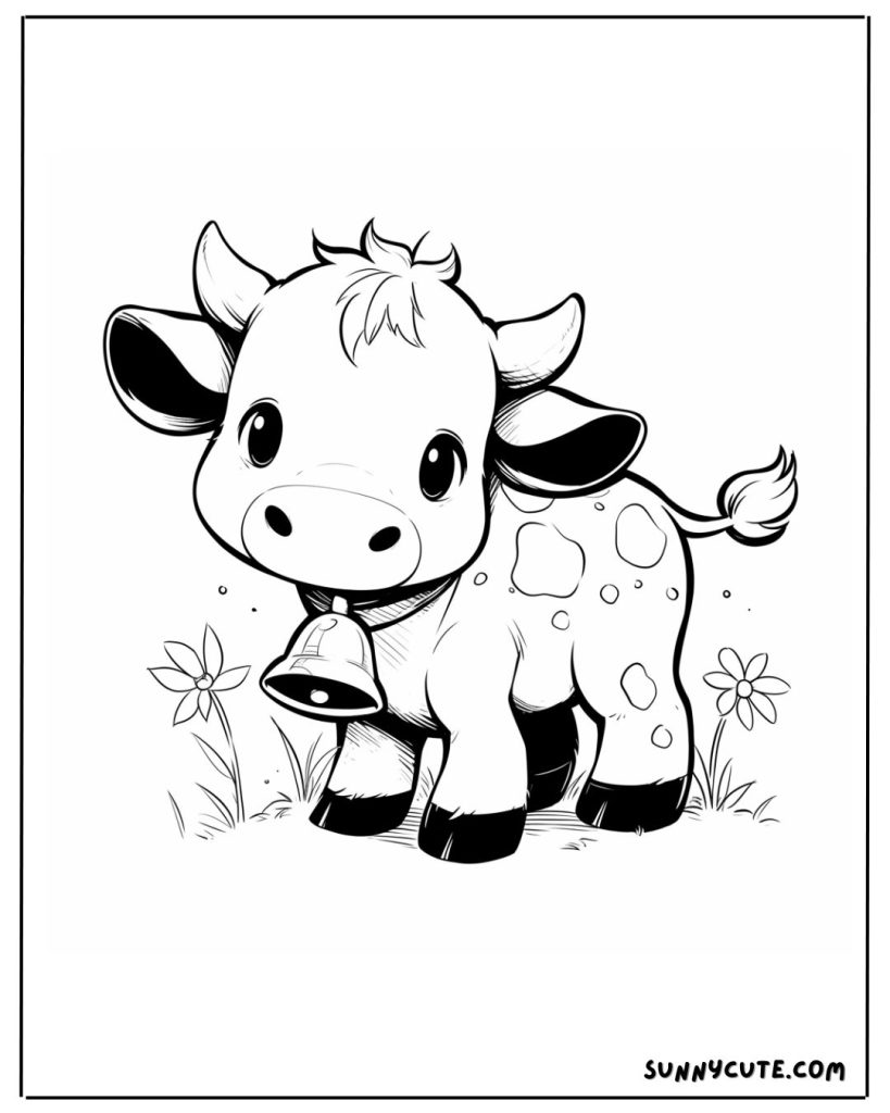 Cow with bell coloring page