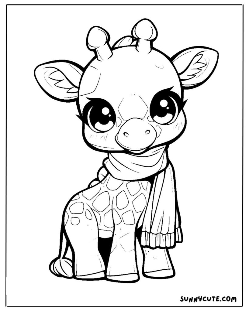 Giraffe with a Scarf Coloring Page