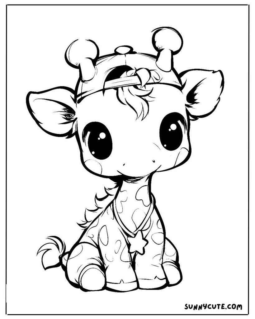 Giraffe with hat coloring page