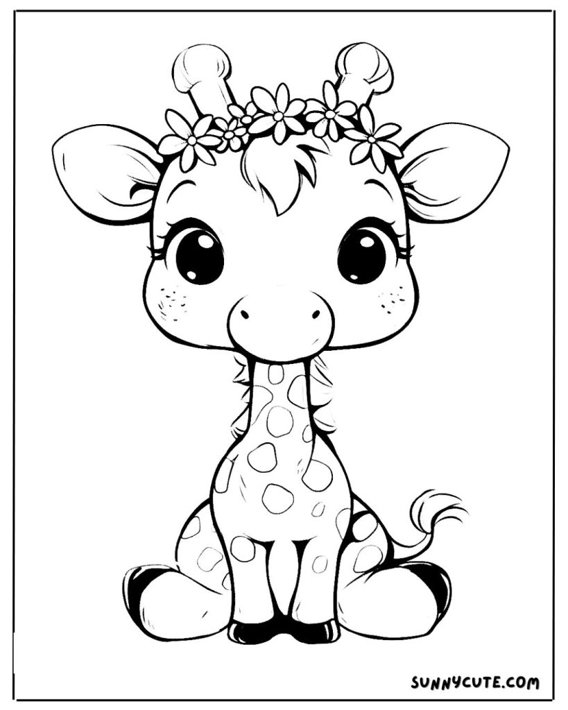 Giraffe with flower crown coloring page