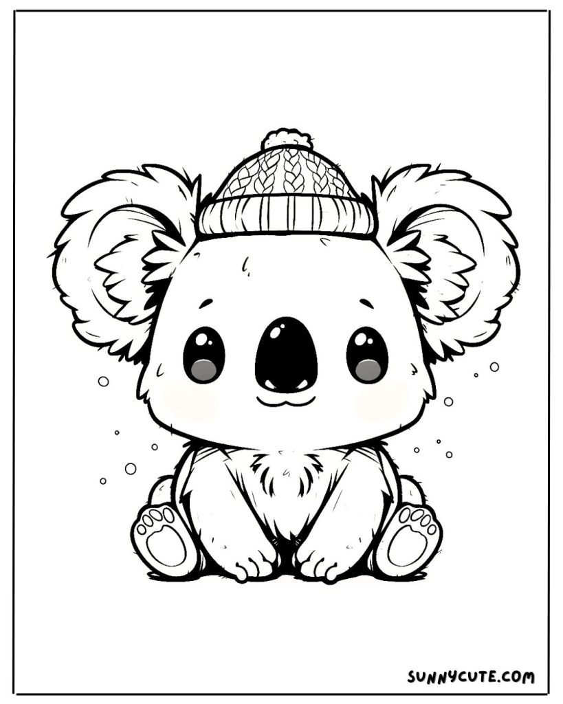 Koala in snow coloring page