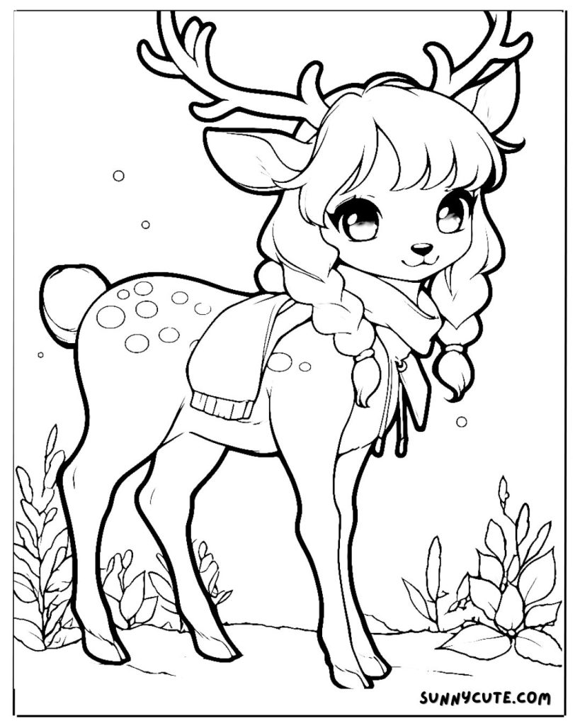 Kawaii Female Deer Coloring Page