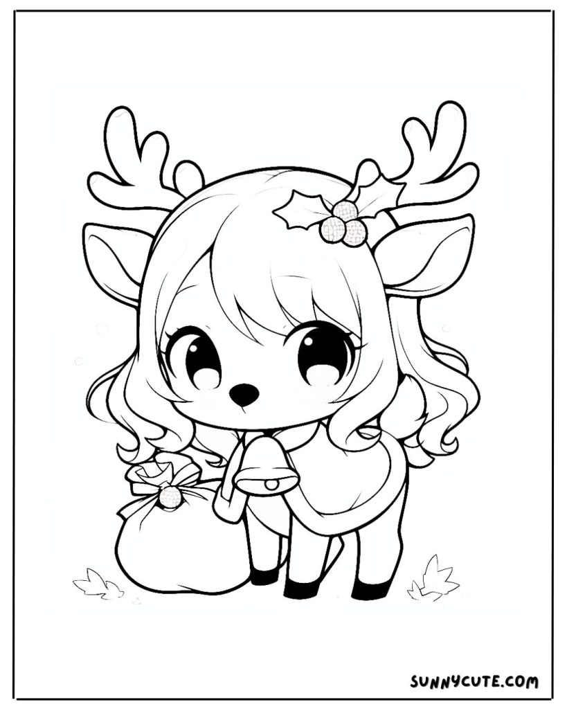 Kawaii Anime Deer coloring page