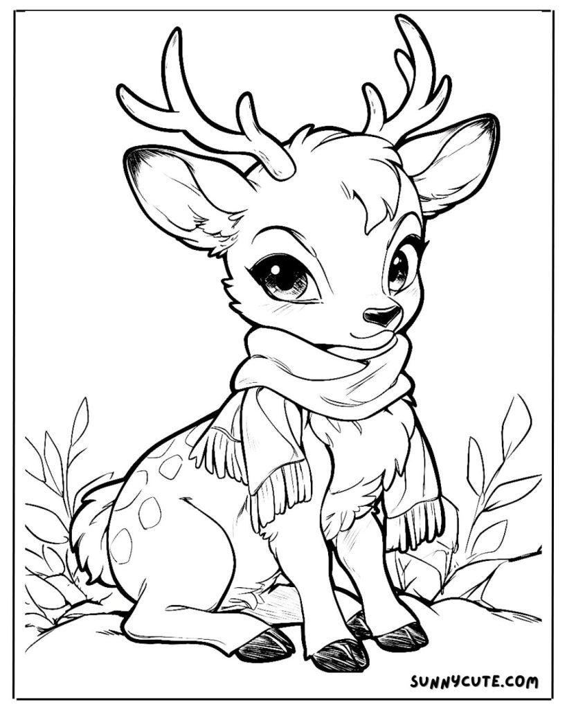 Deer with scarf coloring page