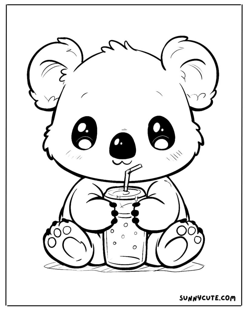 Koala drinking soda coloring page