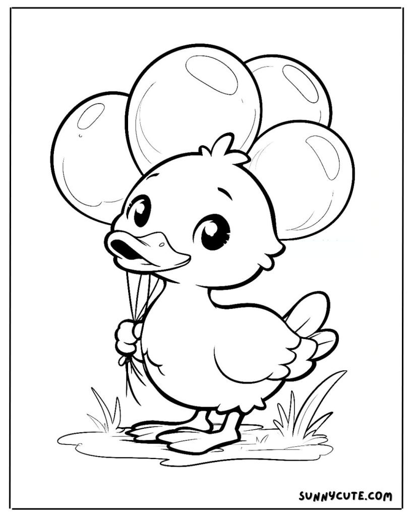 duck with balloons coloring page