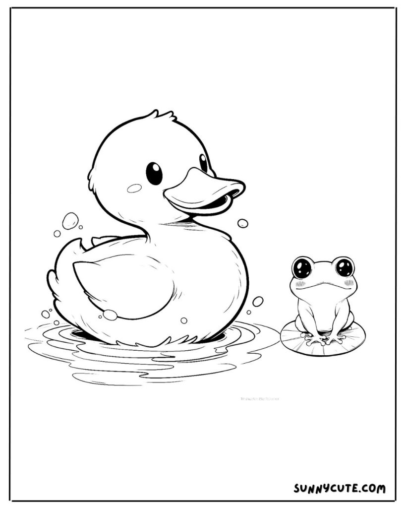 Duck with frog coloring page