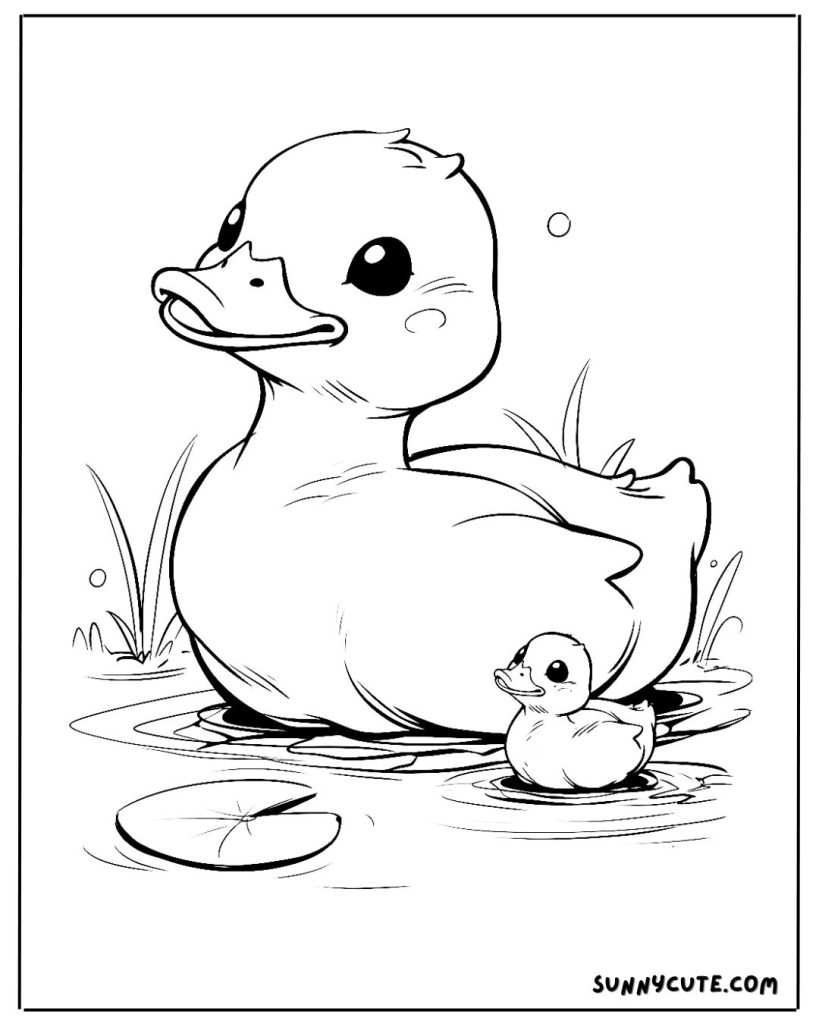 Mom and baby duck coloring page