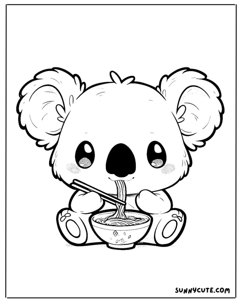 Koala eating ramen coloring page