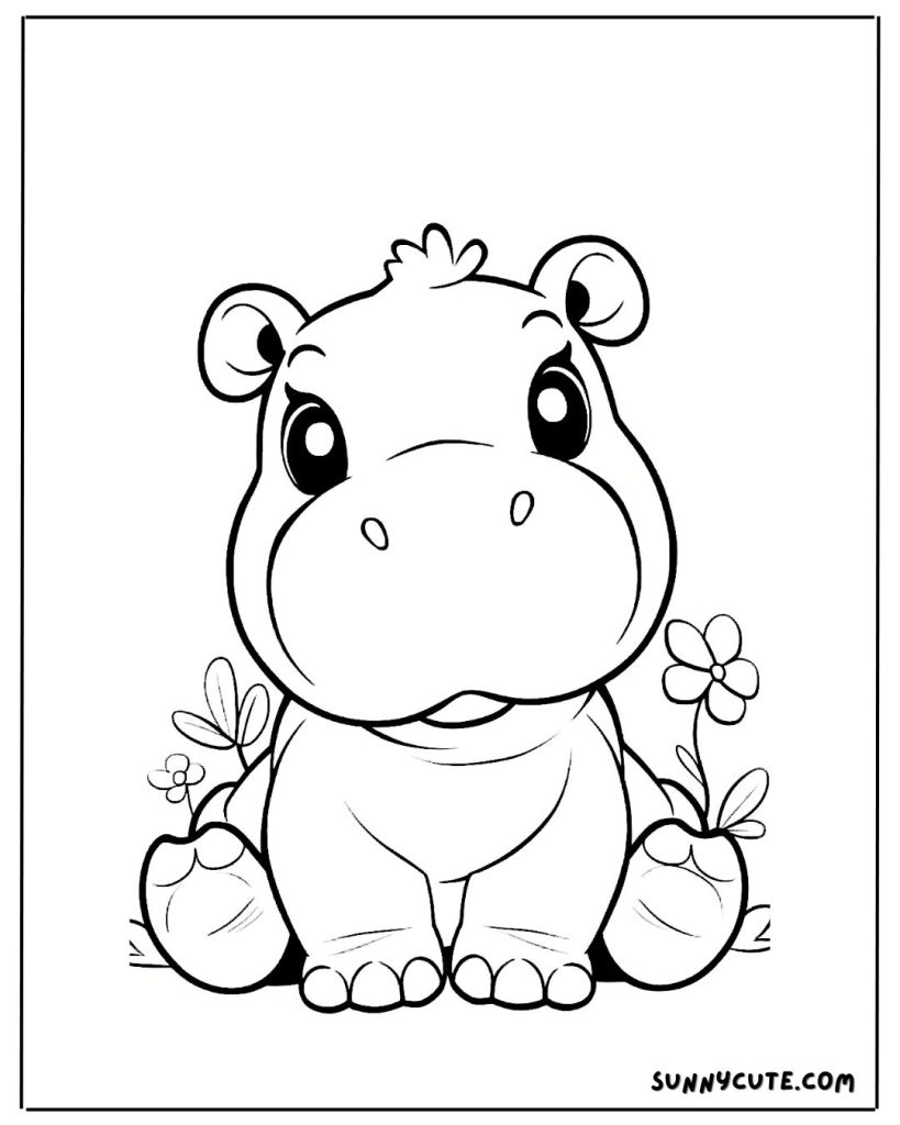 Cute Hippo Coloring Page