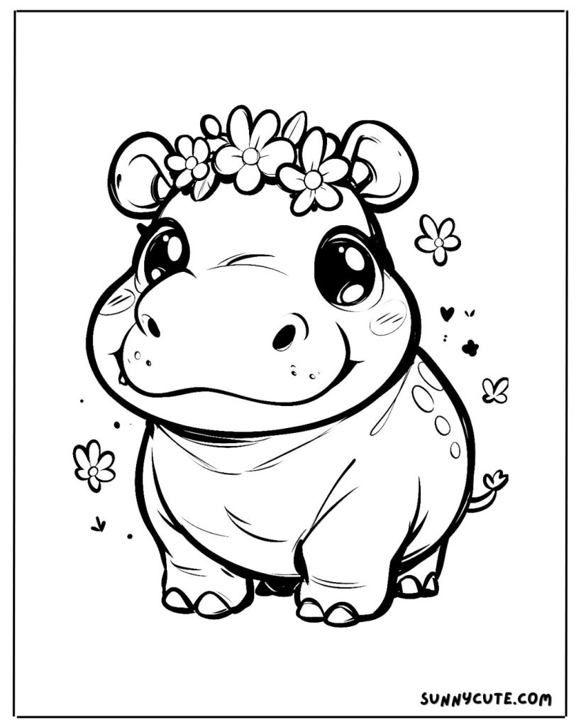 Kawaii Hippo Coloring Page