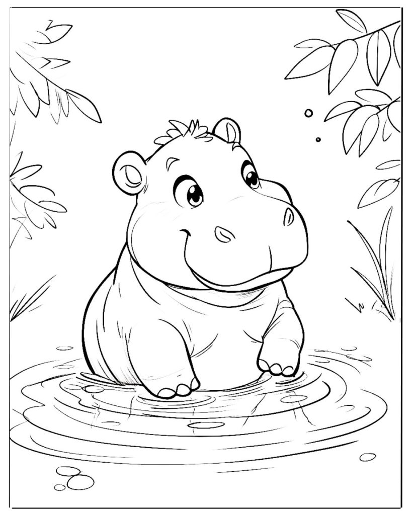 Hippo in river Coloring Page