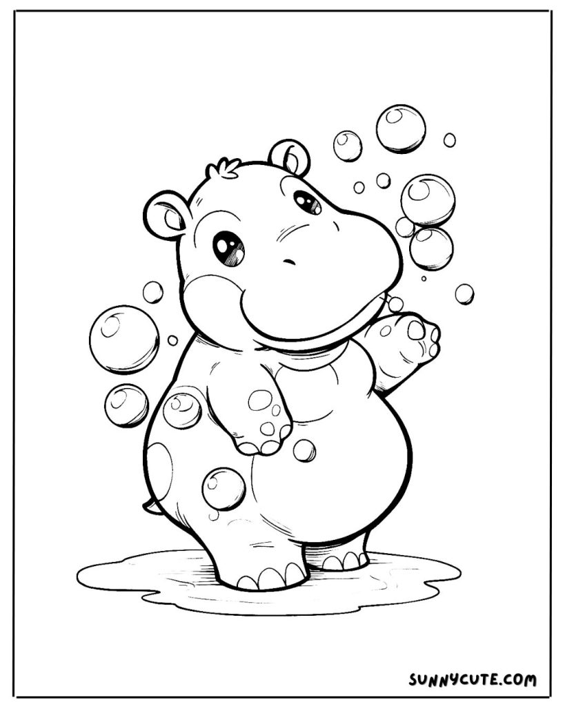 Hippo play with bubbles coloring page