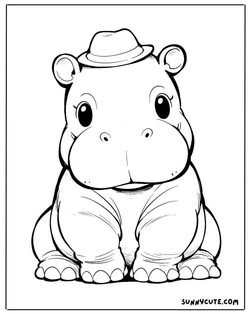 Hippo with hat coloring page