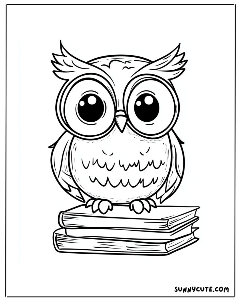 Owl with Books coloring page