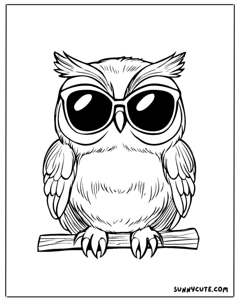 Owl with sunglasses coloring page