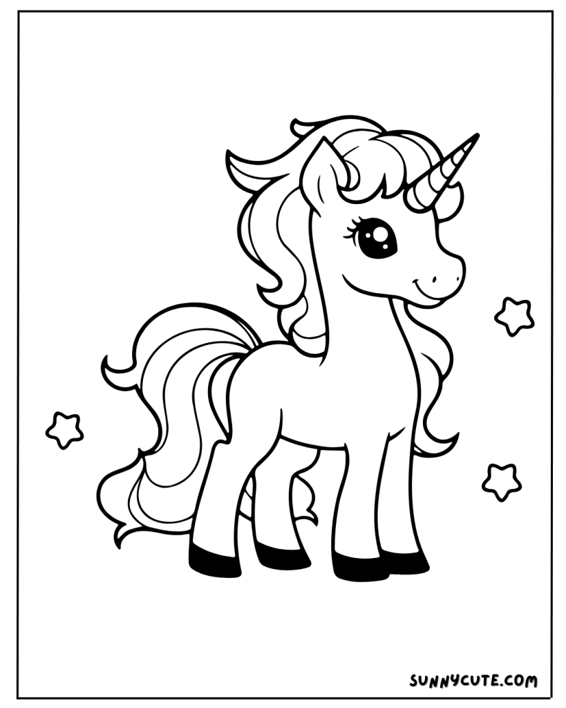 Cute unicorn coloring page