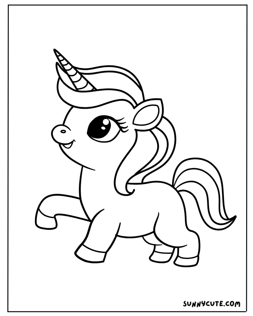 Cute unicorn coloring page