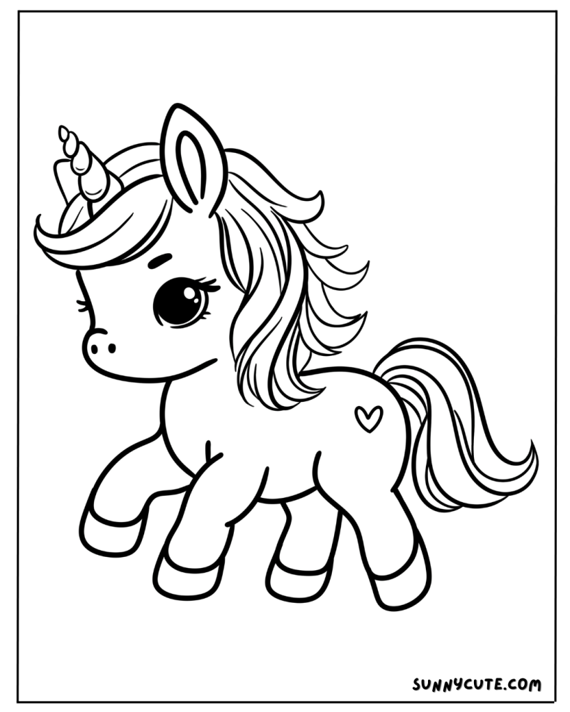Cute unicorn coloring page
