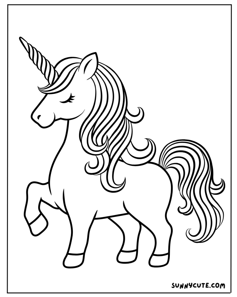 Cute unicorn coloring page