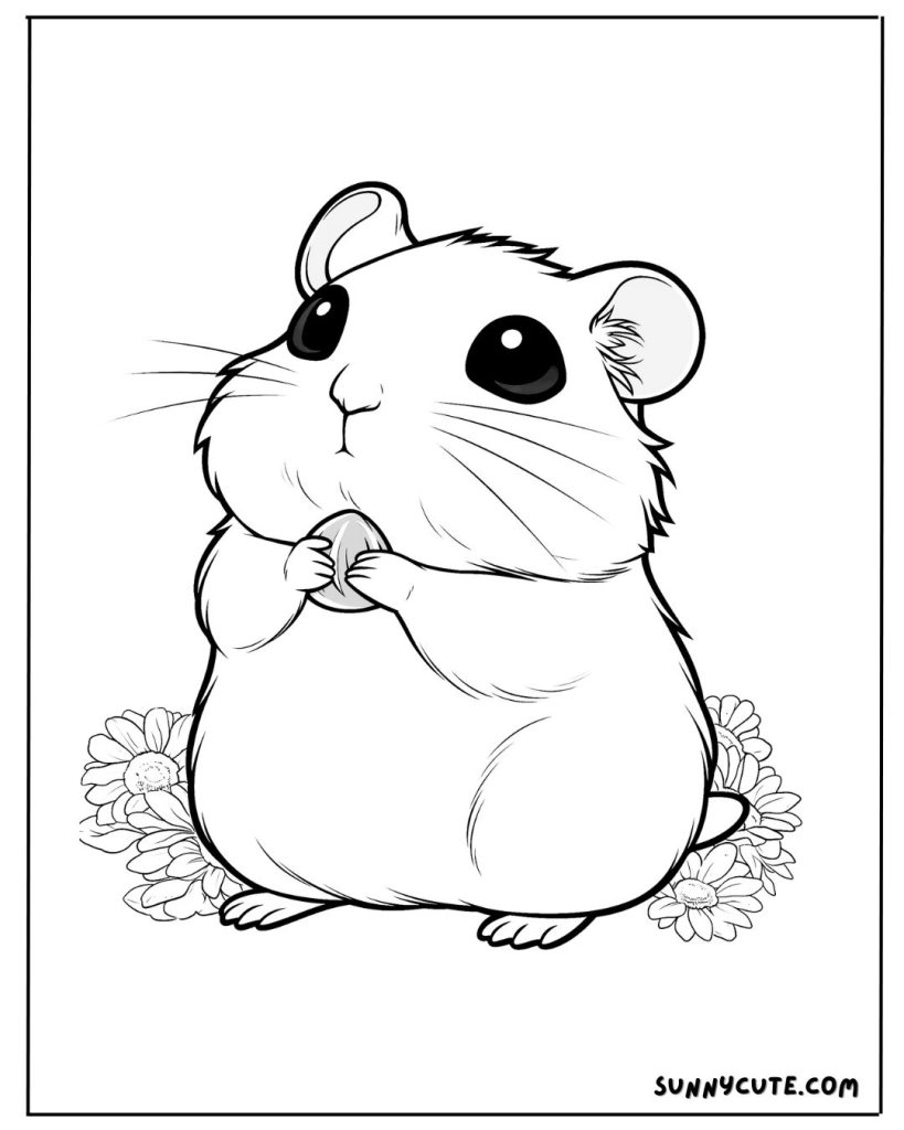 hamster nibbling on a sunflower seed coloring page