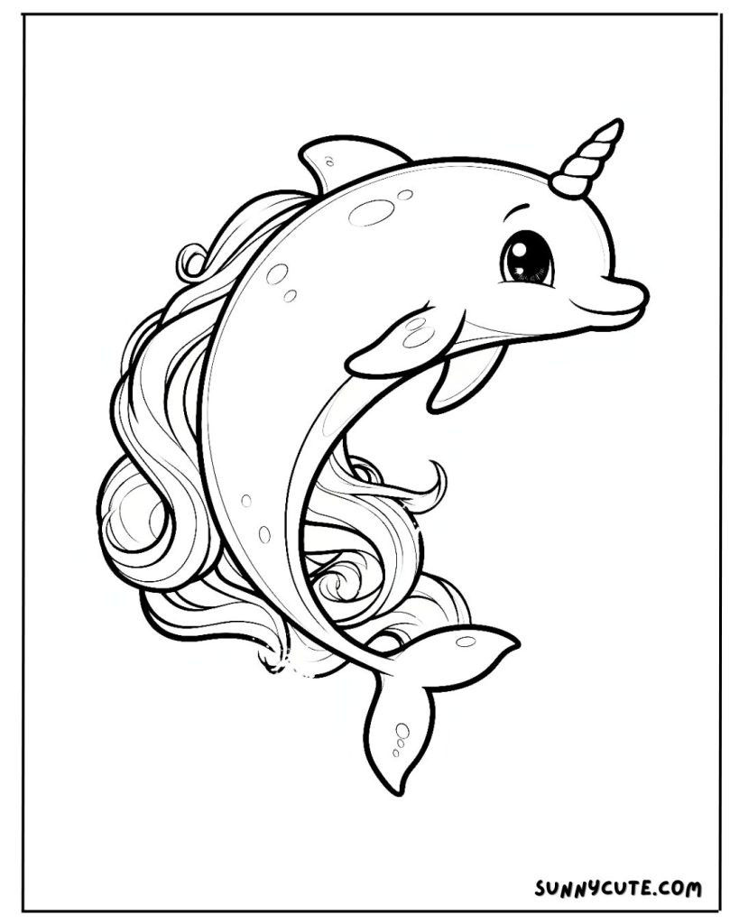 Unicorn dolphin coloring page
