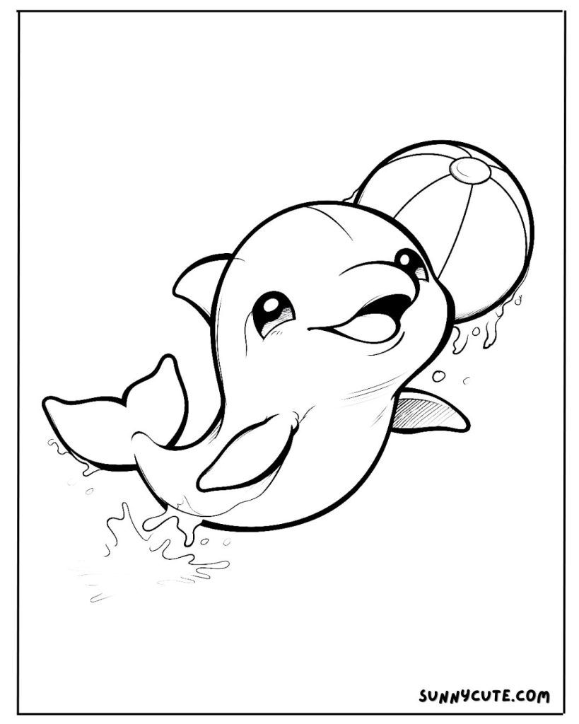 Dolphin playing with ball coloring page