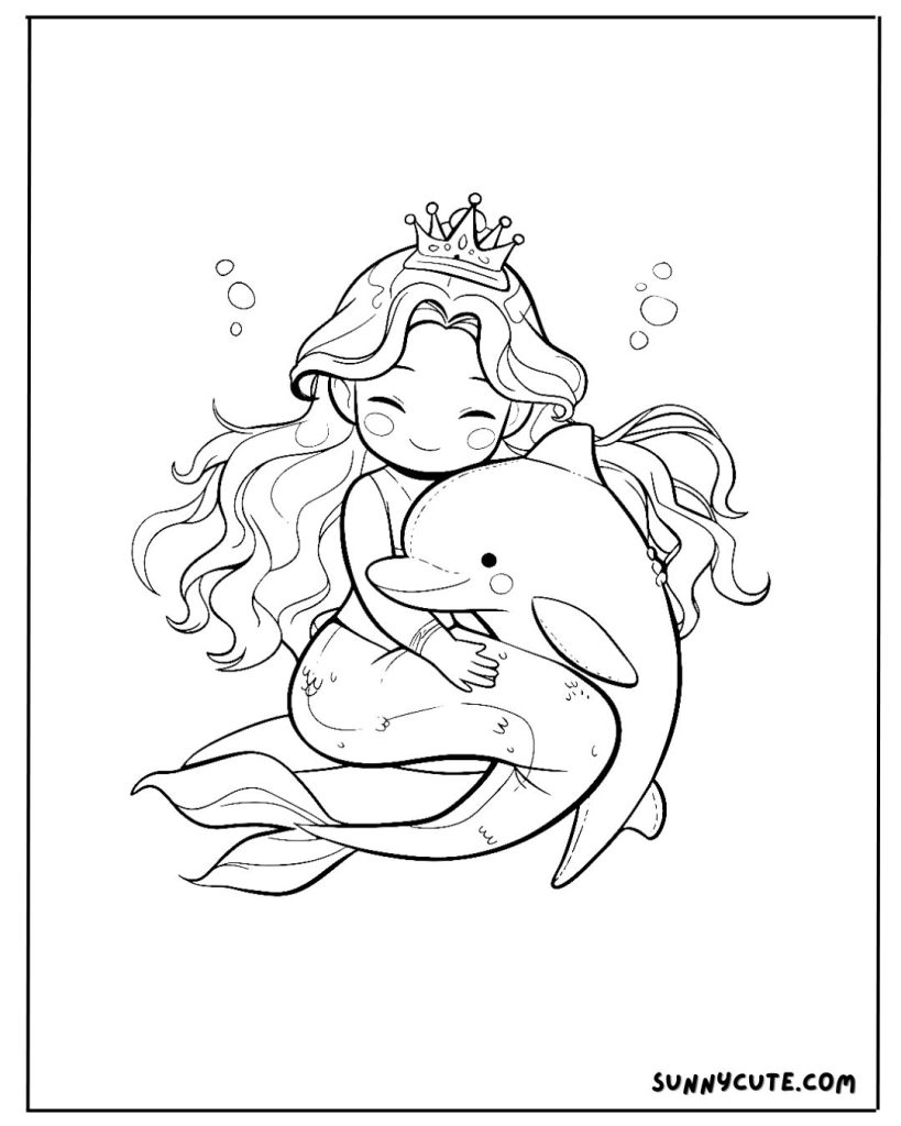 Dolphin and mermaid coloring page
