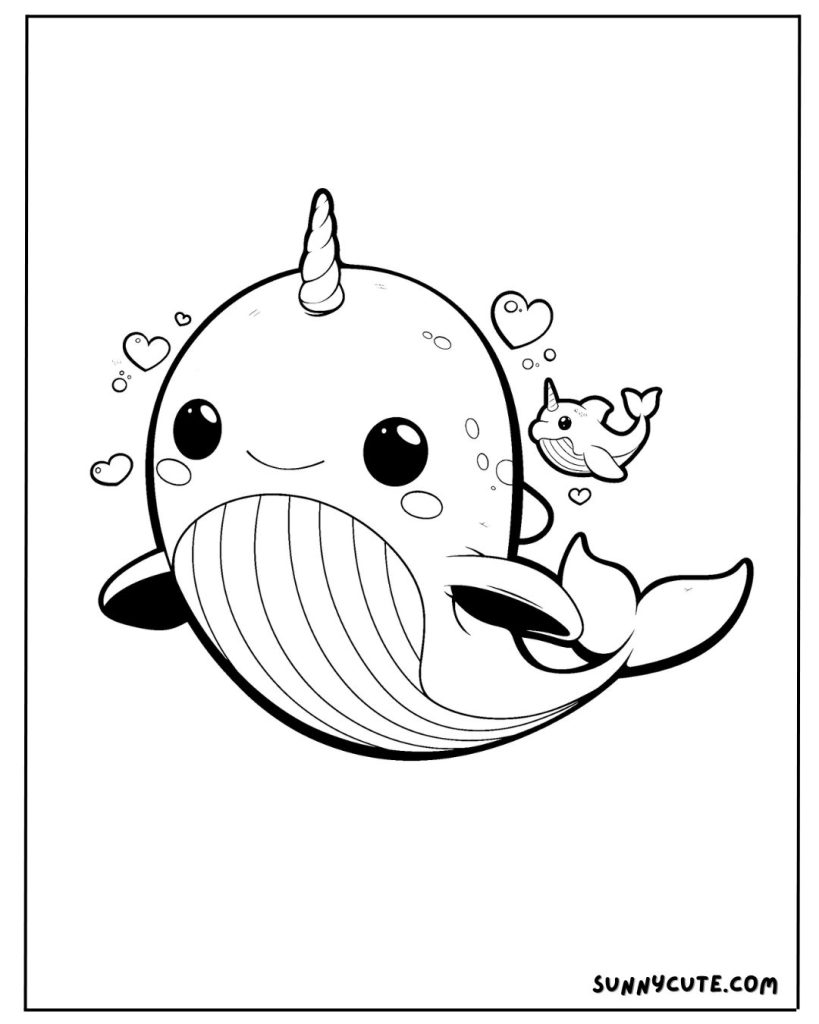 Unicorn whale coloring page