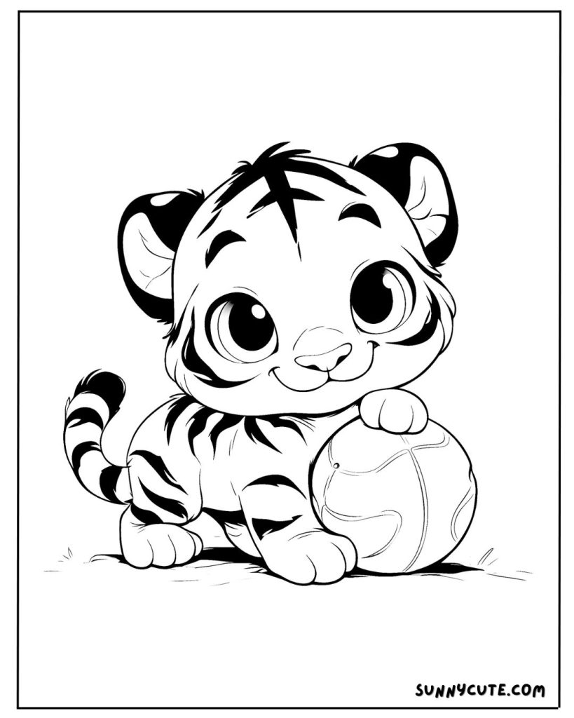 Tiger Playing with Ball Coloring Page