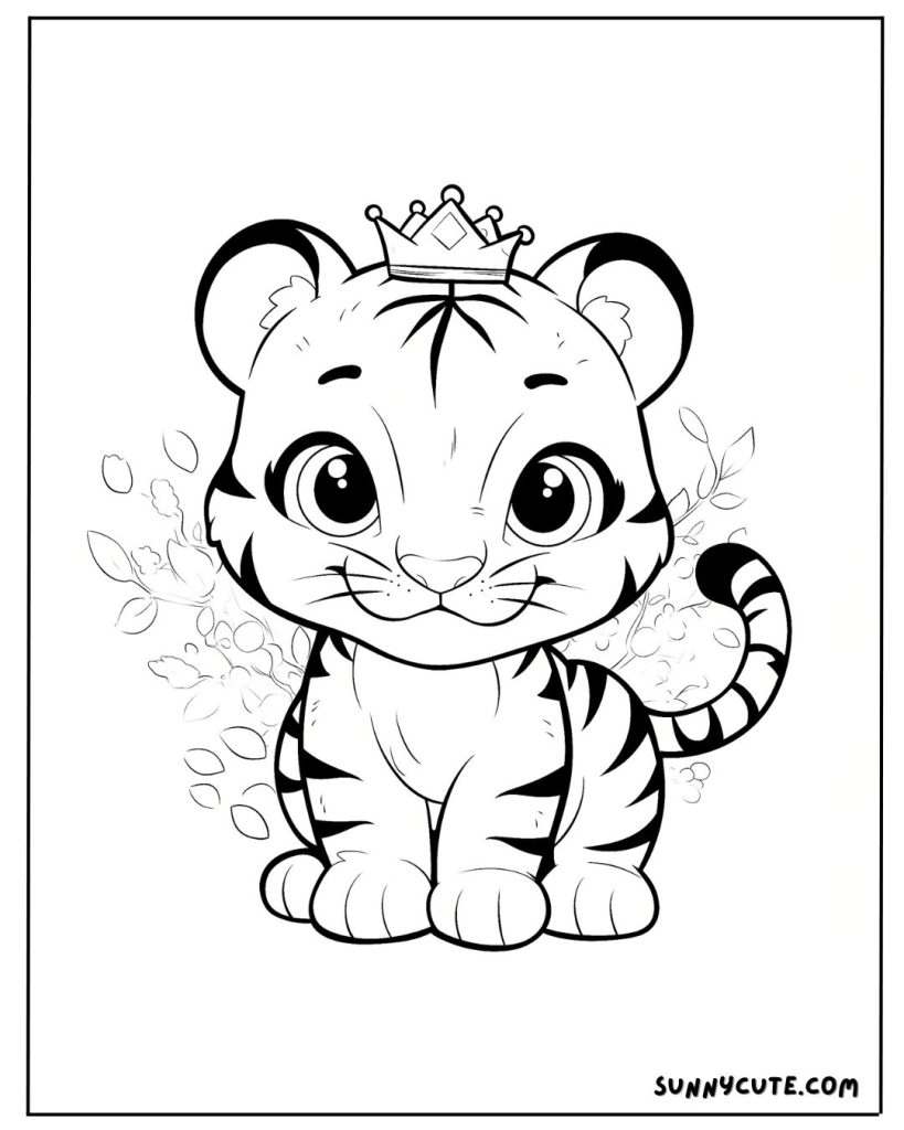 Tiger with Crown Coloring Page