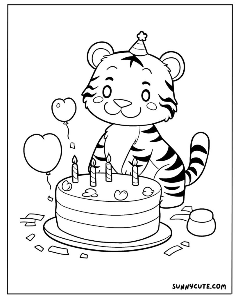 Tiger Birthday Coloring Page