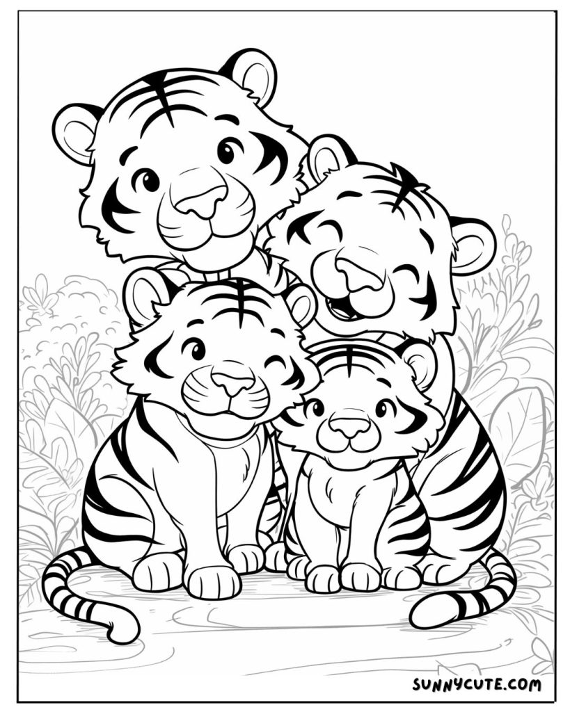 Tiger Family Coloring Page