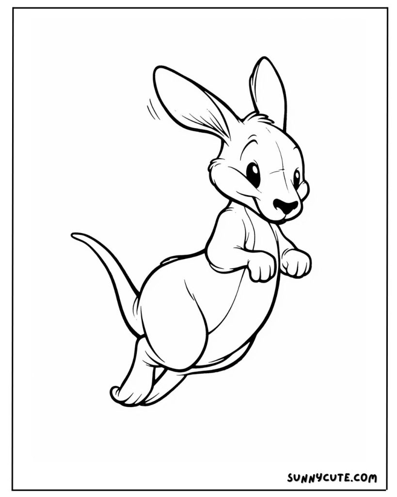 Kawaii Kangaroo Jumping Coloring Page