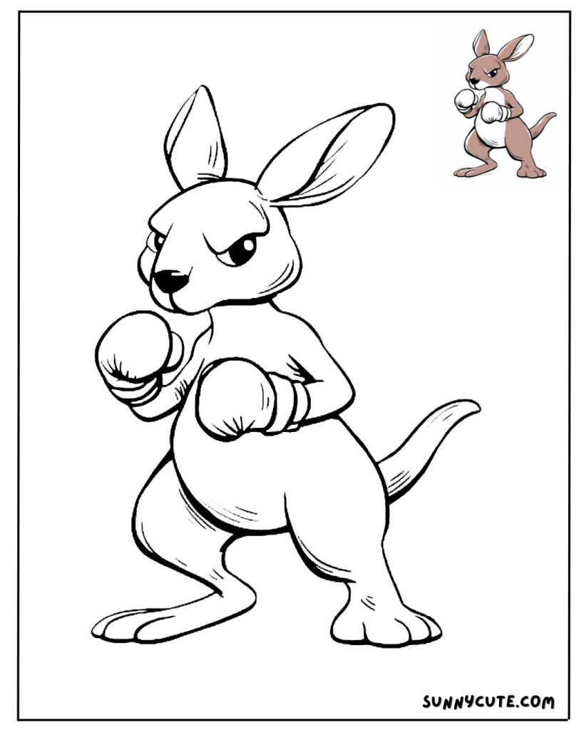 Kangaroo boxing coloring page