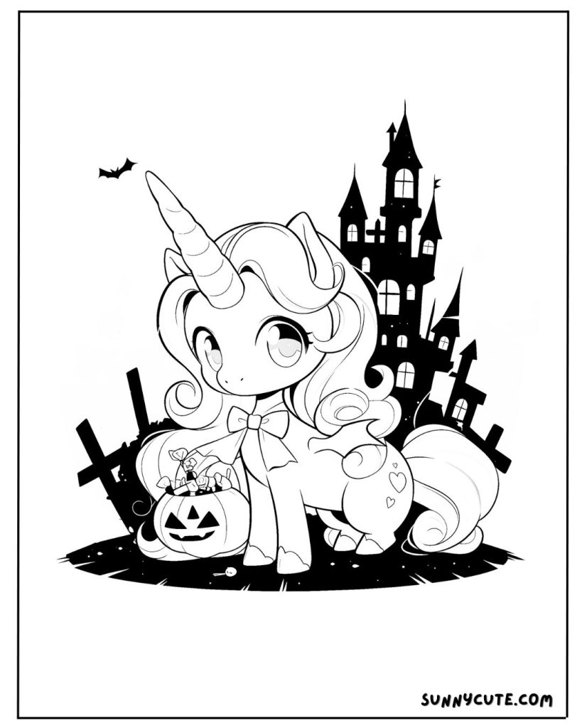 Halloween unicorn coloring page
