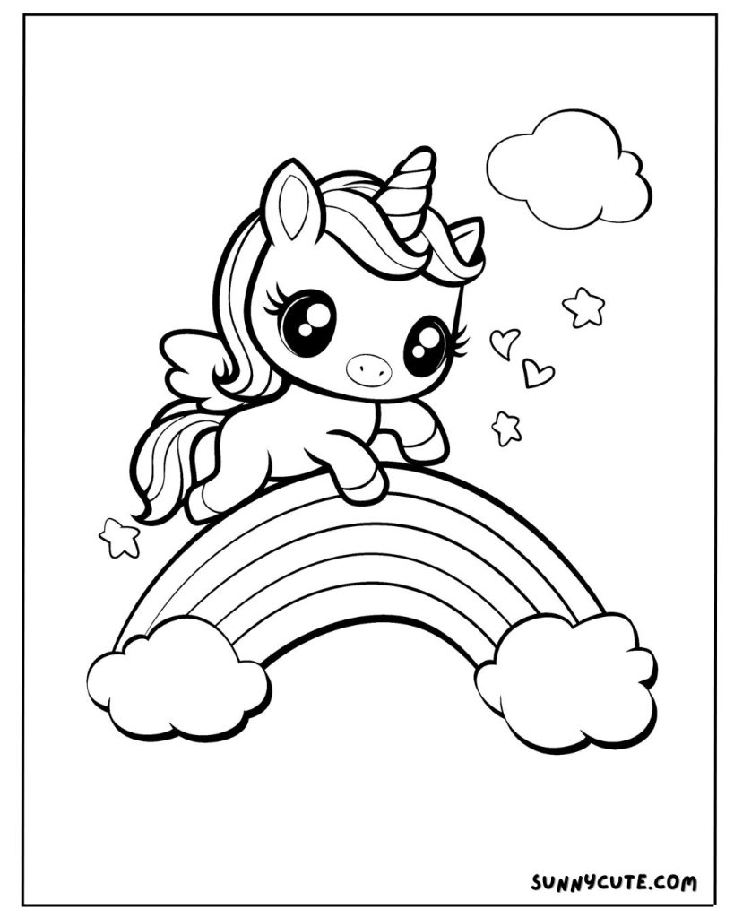 Rainbow unicorn coloring page
