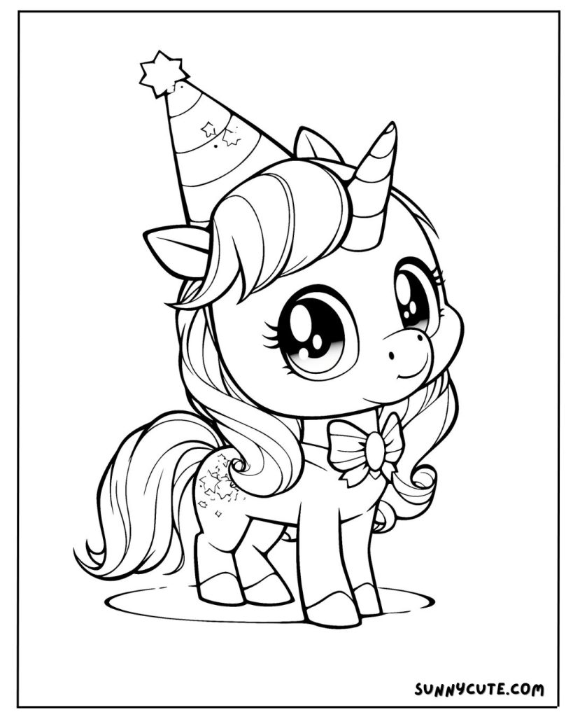 Unicorn birthday coloring page