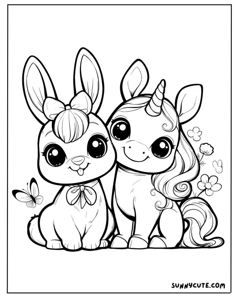 Bunny unicorn coloring page
