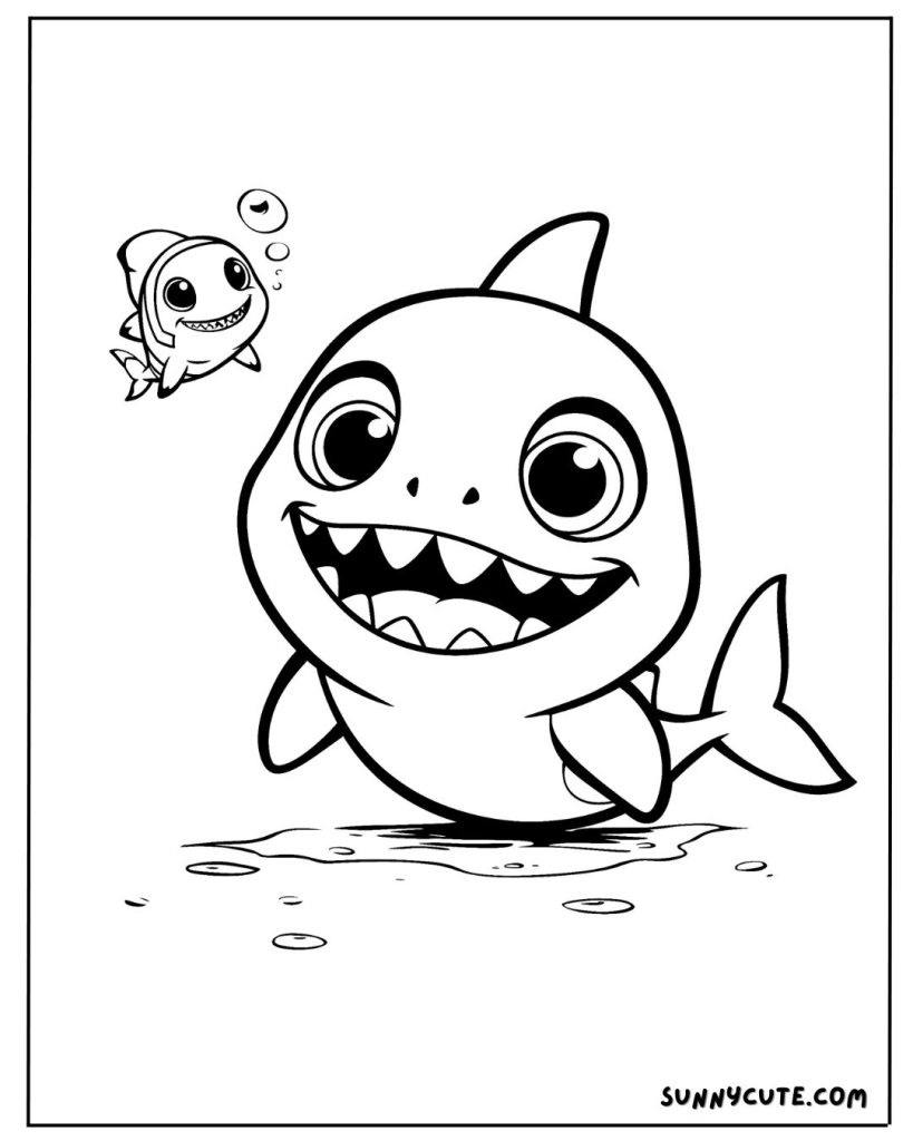 Shark and fish coloring page
