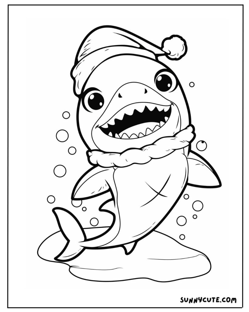 Shark christmas coloring page
