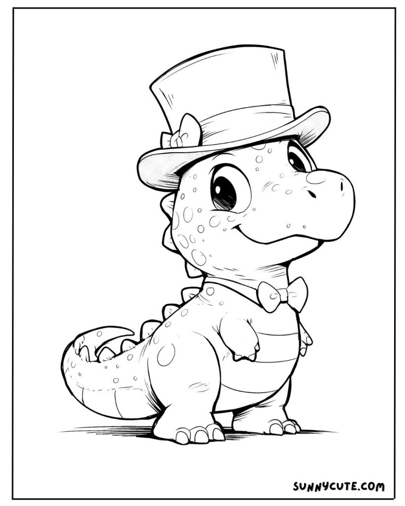 Dinosaur with hat coloring page